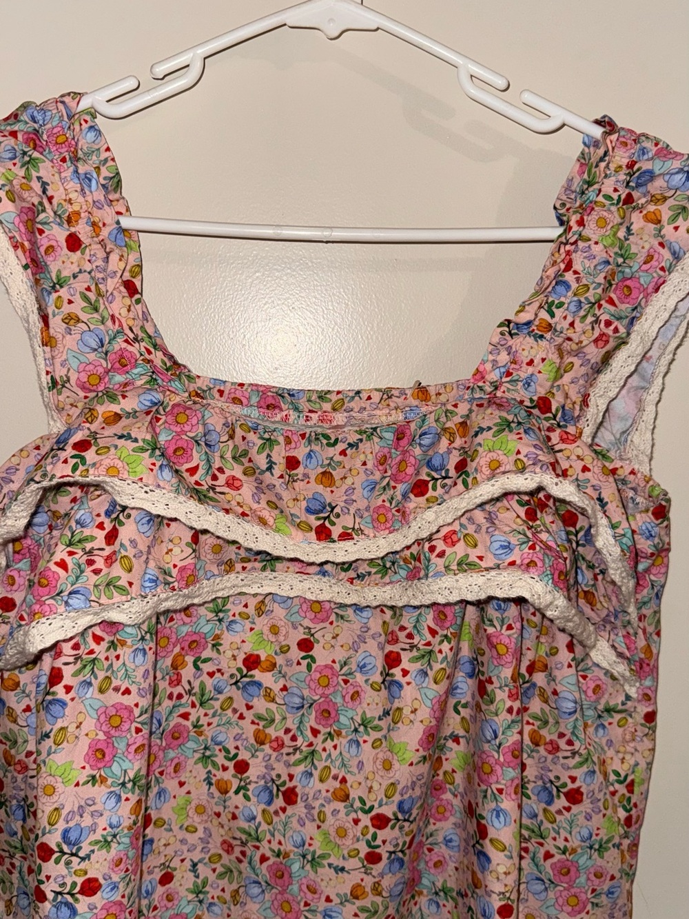 Girls Pink Floral Ruffle Tank Top - Picture 2 of 4